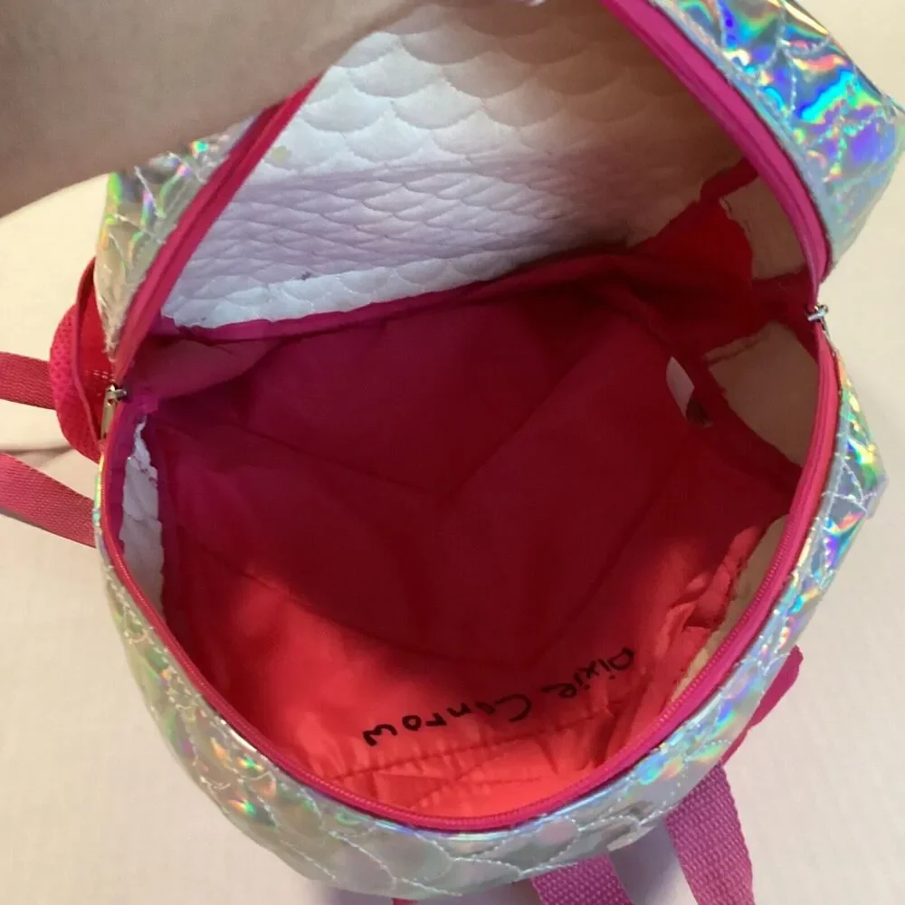 Kids' Mermaid Quilted Backpack Pink And Silver 2 Pockets And 2 Drink Pockets